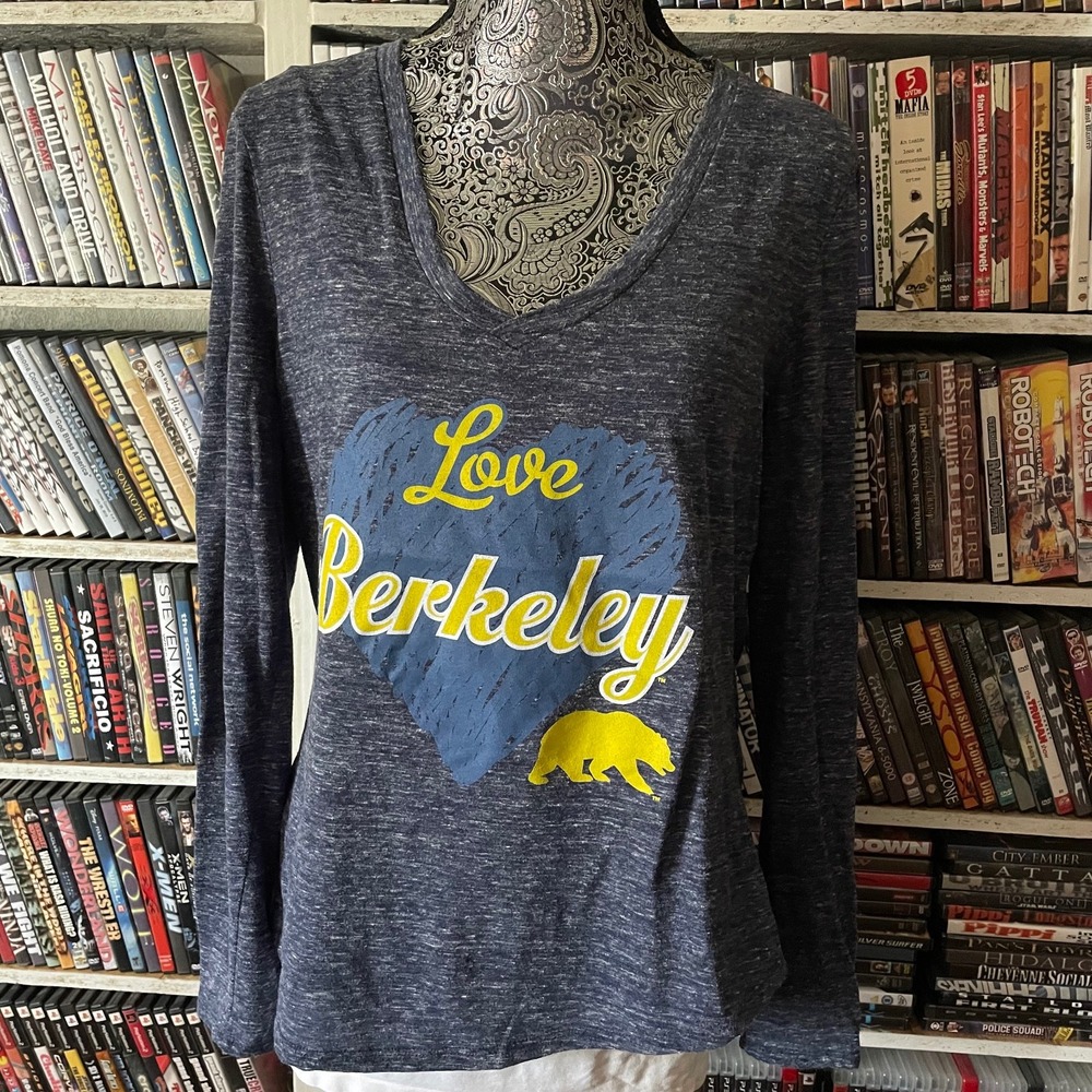 BoxerCraft Love Berkeley Long Sleeve V-Neck T-Shirt‎ Top Tee Graphic  Heather